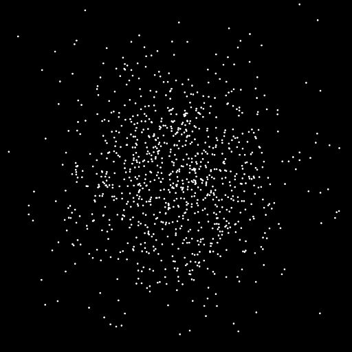 Large random simulation of 1000 bodies